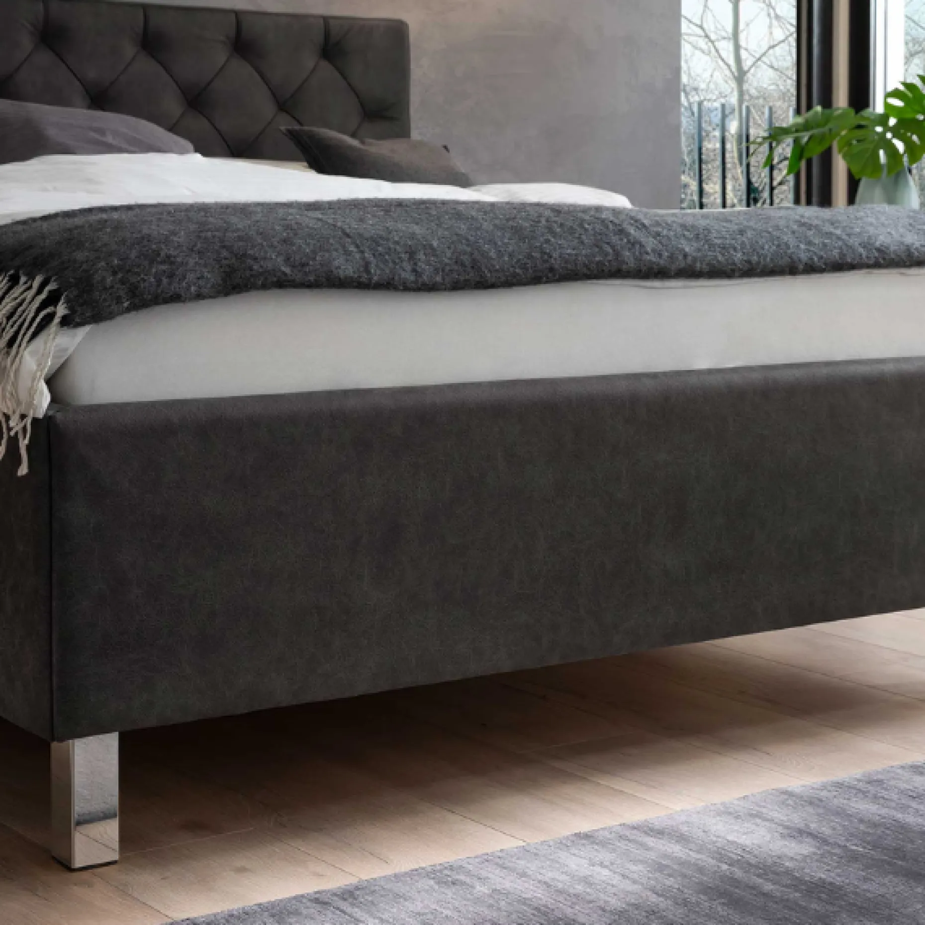 Bett San Marino 180x200cm mit Stauraum Kunstleder - anthrazit/chrom