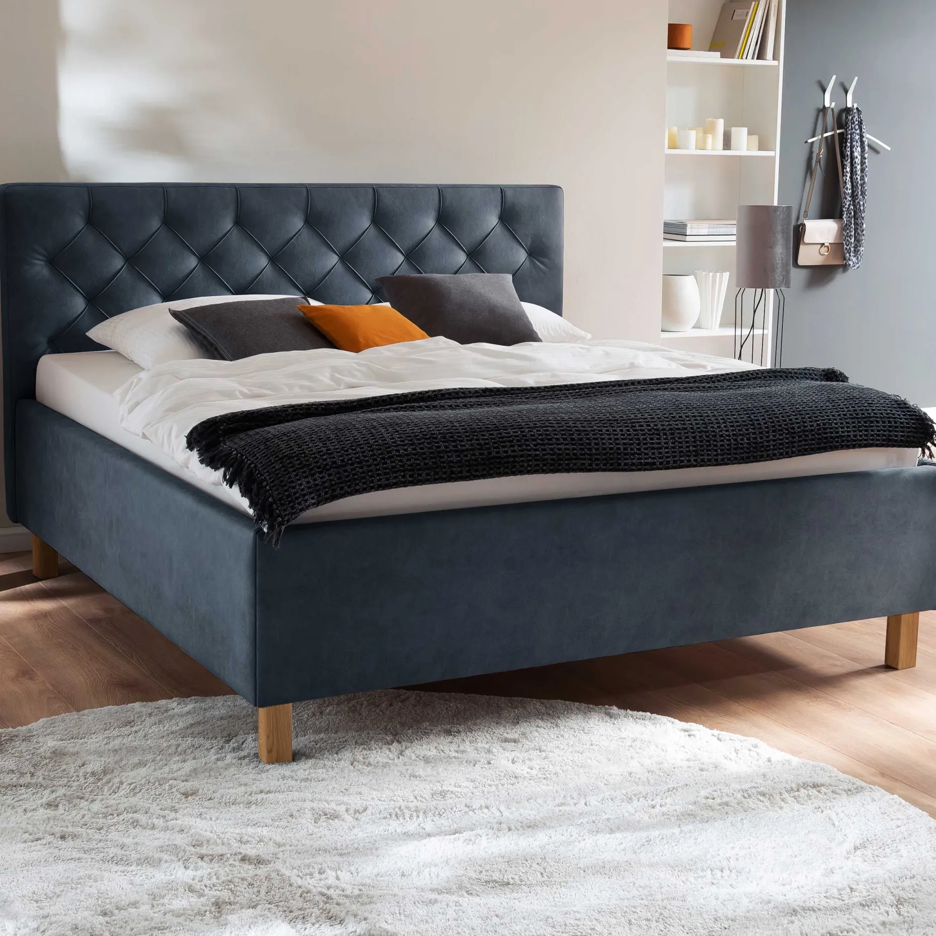 Bett San Marino 180x200cm mit Stauraum Kunstleder - blau/eiche