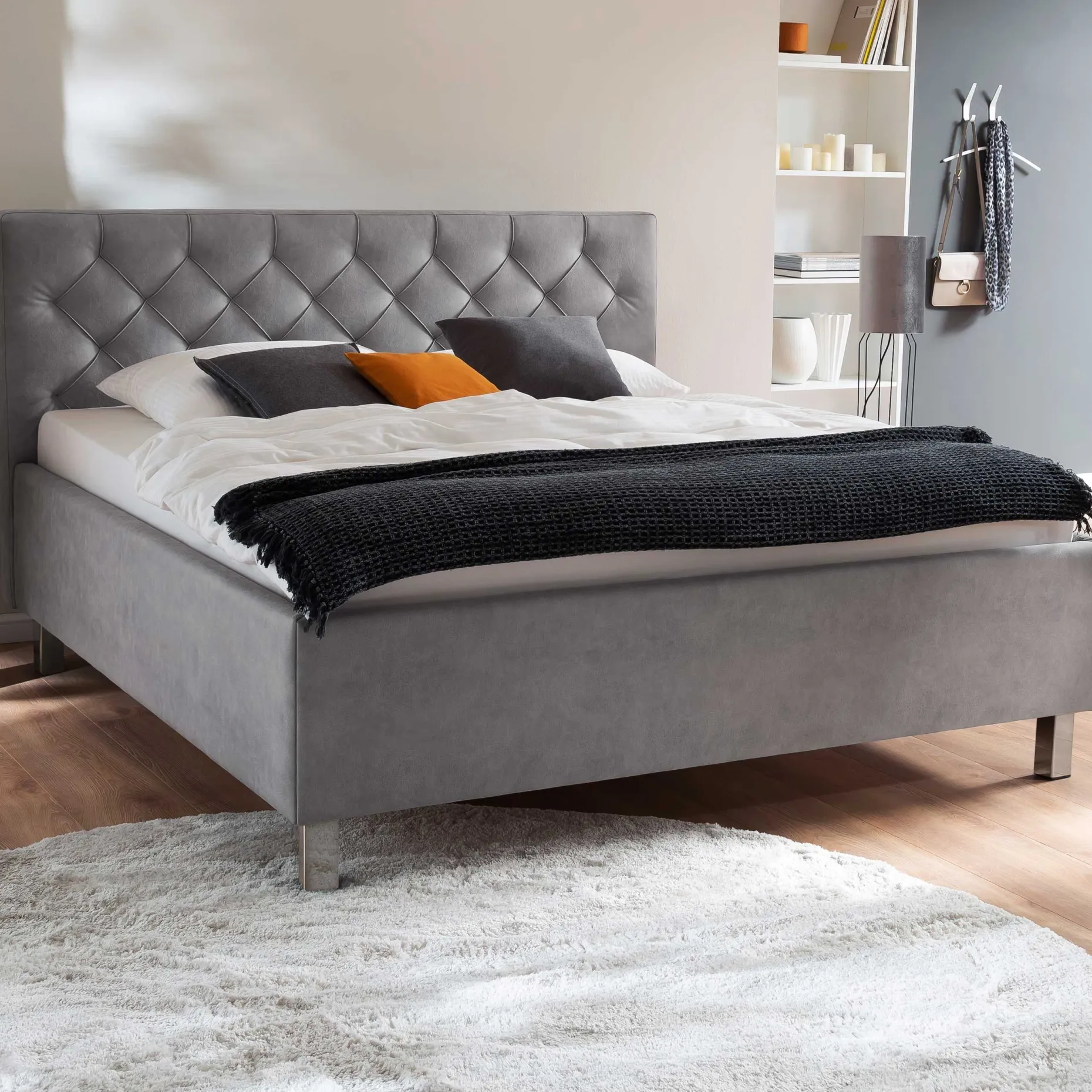 Bett San Marino 160x200cm mit Stauraum Kunstleder - grau/chrom