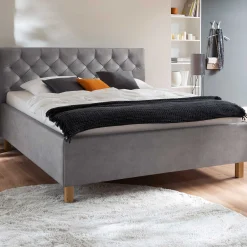 Bett San Marino 180x200cm mit Stauraum Kunstleder - grau/gelb