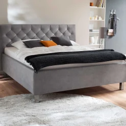Bett San Marino 180x200cm mit Stauraum Kunstleder - grau/chrom