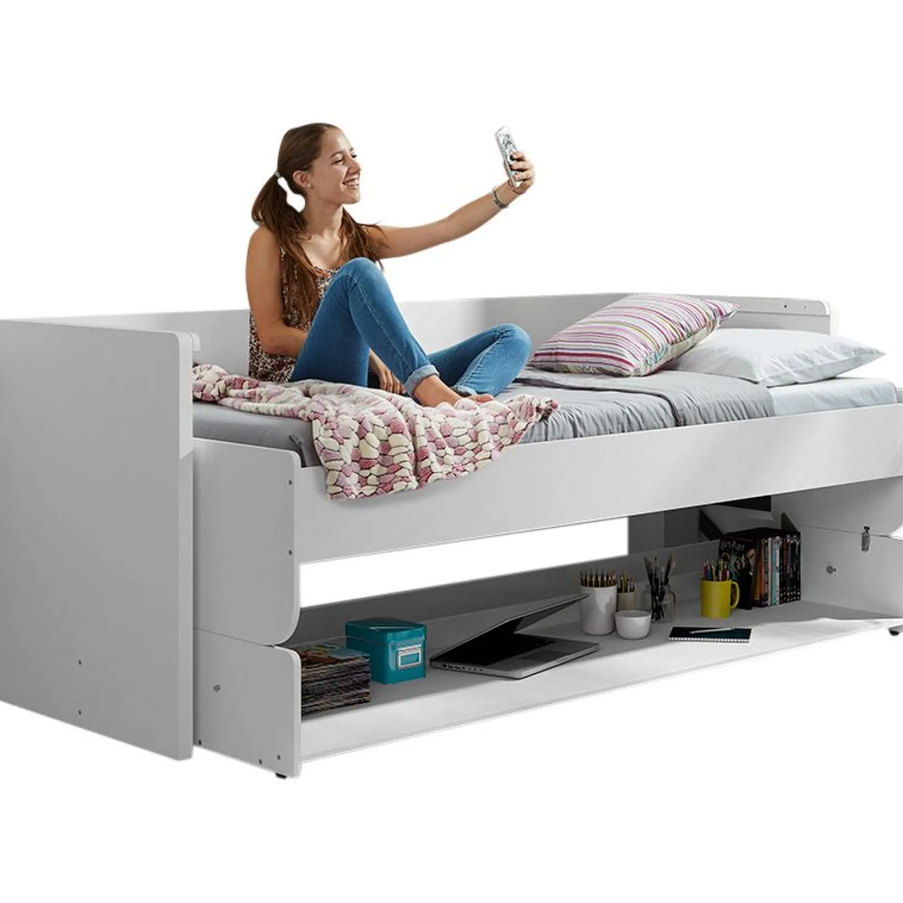 Bett Schreibtisch Kombi Denver - weiß