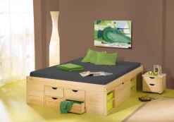 Bett Xavier 140x200cm mit Stauraum - Kieferholz