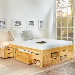 Bett Xavier 140x200cm mit Stauraum - Kieferholz
