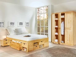 Bett Xavier 140x200cm mit Stauraum - Kieferholz