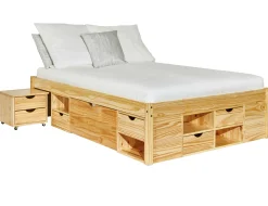 Bett Xavier 140x200cm mit Stauraum - Kieferholz