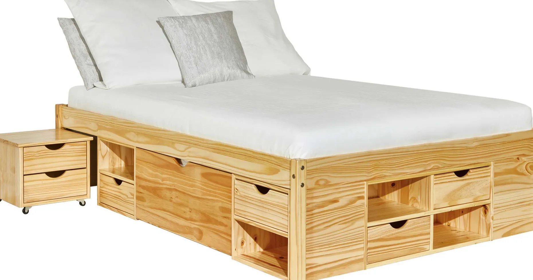 Bett Xavier 160x200cm mit Stauraum - Kieferholz