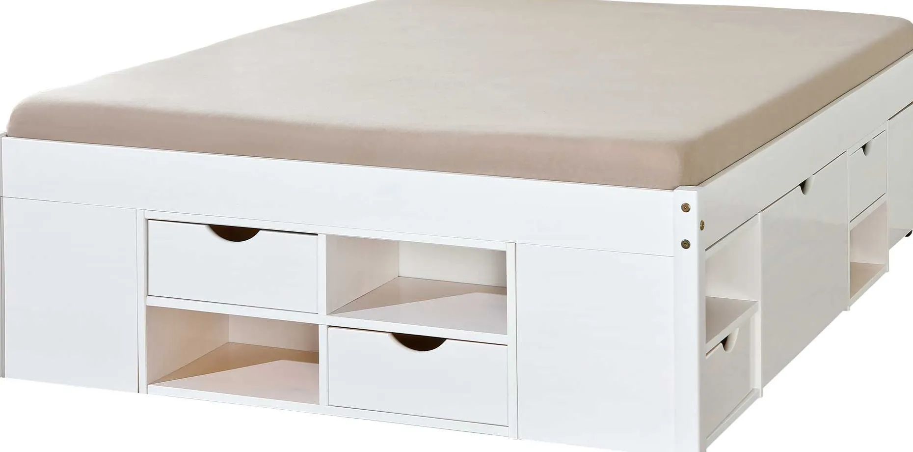 Bett Xavier 160x200cm mit Stauraum - white wash