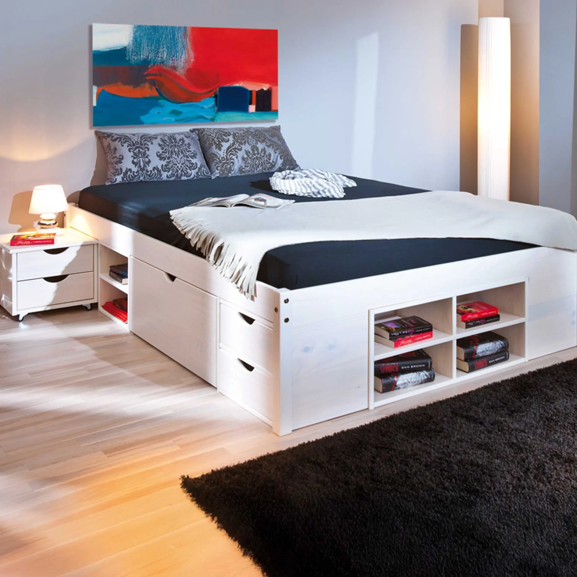 Bett Xavier 160x200cm mit Stauraum - white wash