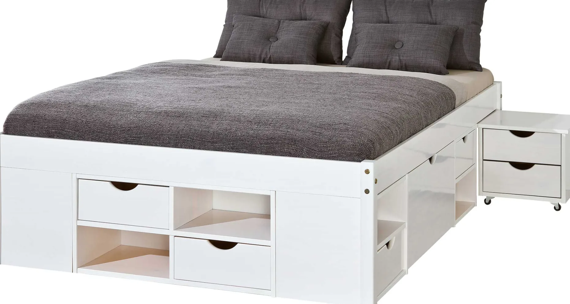 Bett Xavier 160x200cm mit Stauraum - white wash