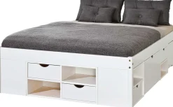 Bett Xavier 160x200cm mit Stauraum - white wash