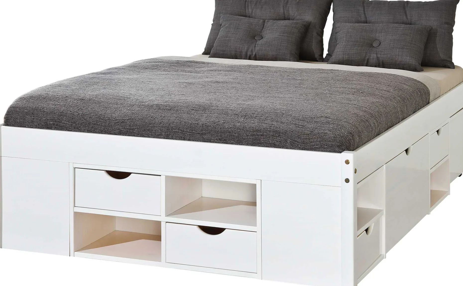 Bett Xavier 160x200cm mit Stauraum - white wash