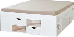 Bett Xavier 140x200cm mit Stauraum - weiß gewaschen