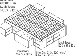 Bett Xavier 140x200cm mit Stauraum - weiß gewaschen