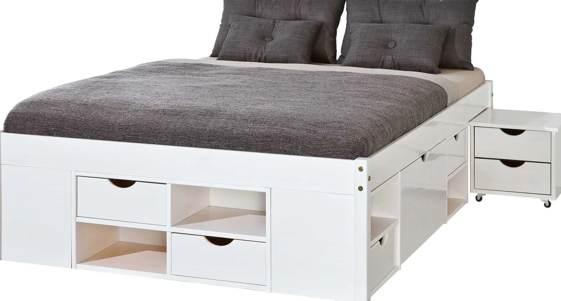 Bett Xavier 140x200cm mit Stauraum - weiß gewaschen