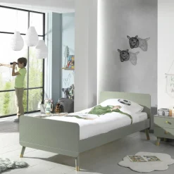 Kinder Vipack Bett 90x200 cm mit Lattenrost und Nachttisch Billy oliv