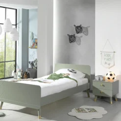 Kinder Vipack Bett 90x200 cm mit Lattenrost und Nachttisch Billy oliv