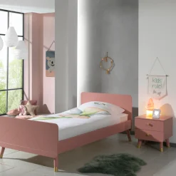 Kinder Vipack Bett 90x200 cm mit Lattenrost und Nachttisch Billy-pink