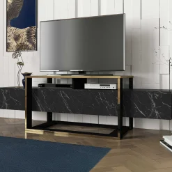Bianco TV-Ständer | 100 % MELAMIN | Schwarz, Gold