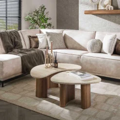 Emob Bio-Keramik-Couchtisch aus Travertin, 2 Stück