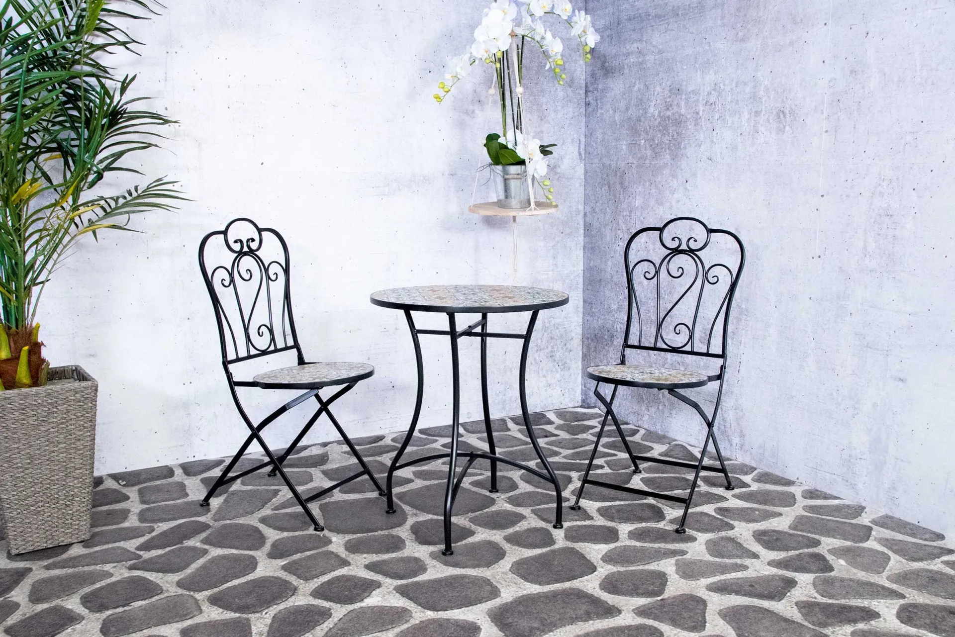Sens-Line Bistro-Set Lina - schwarz/Keramikfliesen
