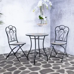 Sens-Line Bistro-Set Lina - schwarz/Keramikfliesen