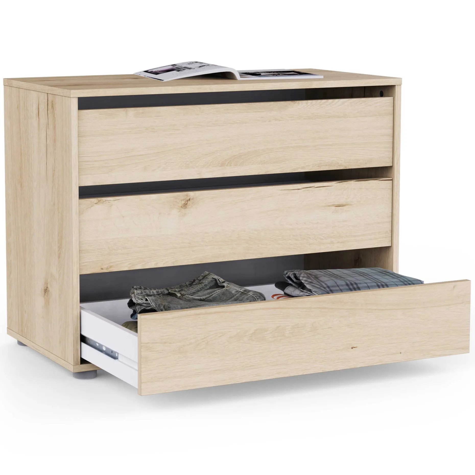 Blokty Kommode - 80x40x58cm - 3 Schubladen - Eiche Dekor
