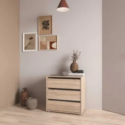 Blokty Kommode - 60x40x58cm - 3 Schubladen - Eiche Dekor