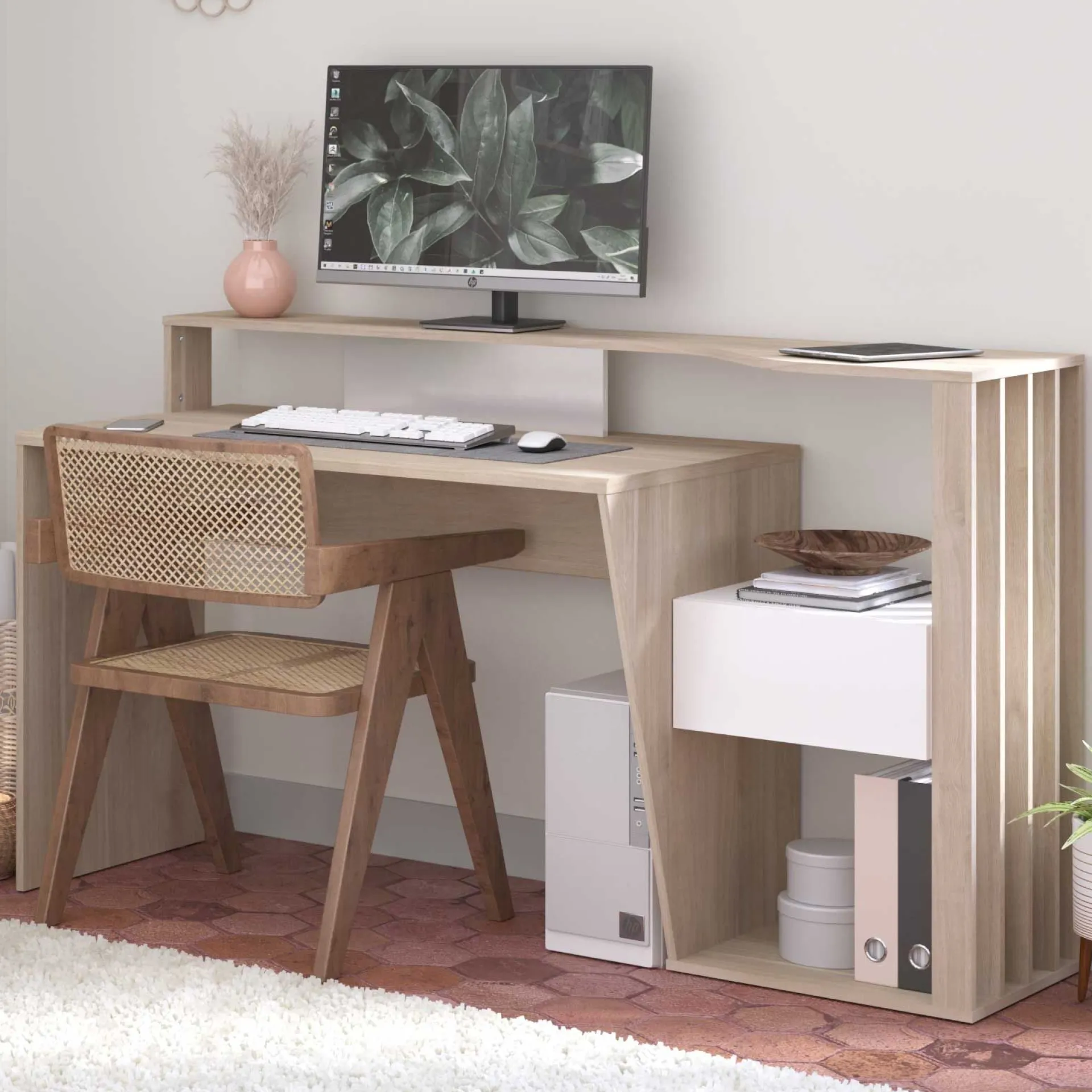 Parisot Bloom Schreibtisch-157cm-1 Schublade,1 offenes Fach-weiß/Eiche