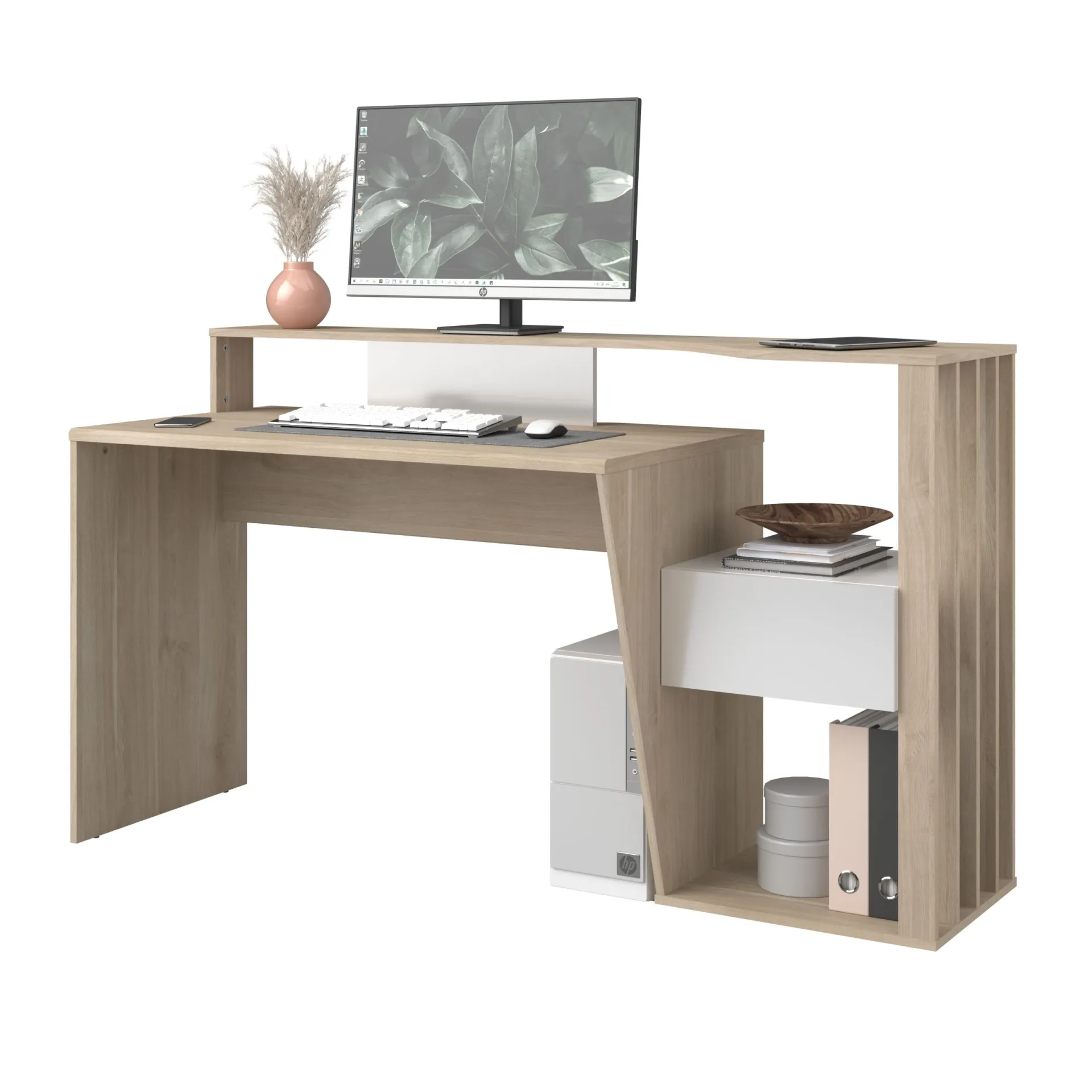Parisot Bloom Schreibtisch-157cm-1 Schublade,1 offenes Fach-weiß/Eiche