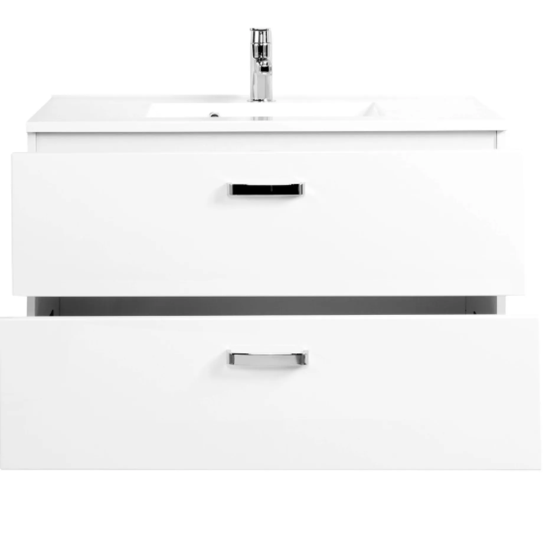 BobbiBadezimmer : 2x Hängeschrank, 2x Unterschrank, Spiegelschrank, Waschbeckenschrank - Hochglanz weiß