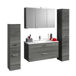Held BobbiBadezimmer : 2x Säulenschrank, Spiegelschrank, Waschtischschrank - Eiche