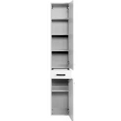 Held BobbiBadezimmer : 2x Säulenschrank, Waschtischunterschrank, Spiegelschrank - Hochglanz weiß