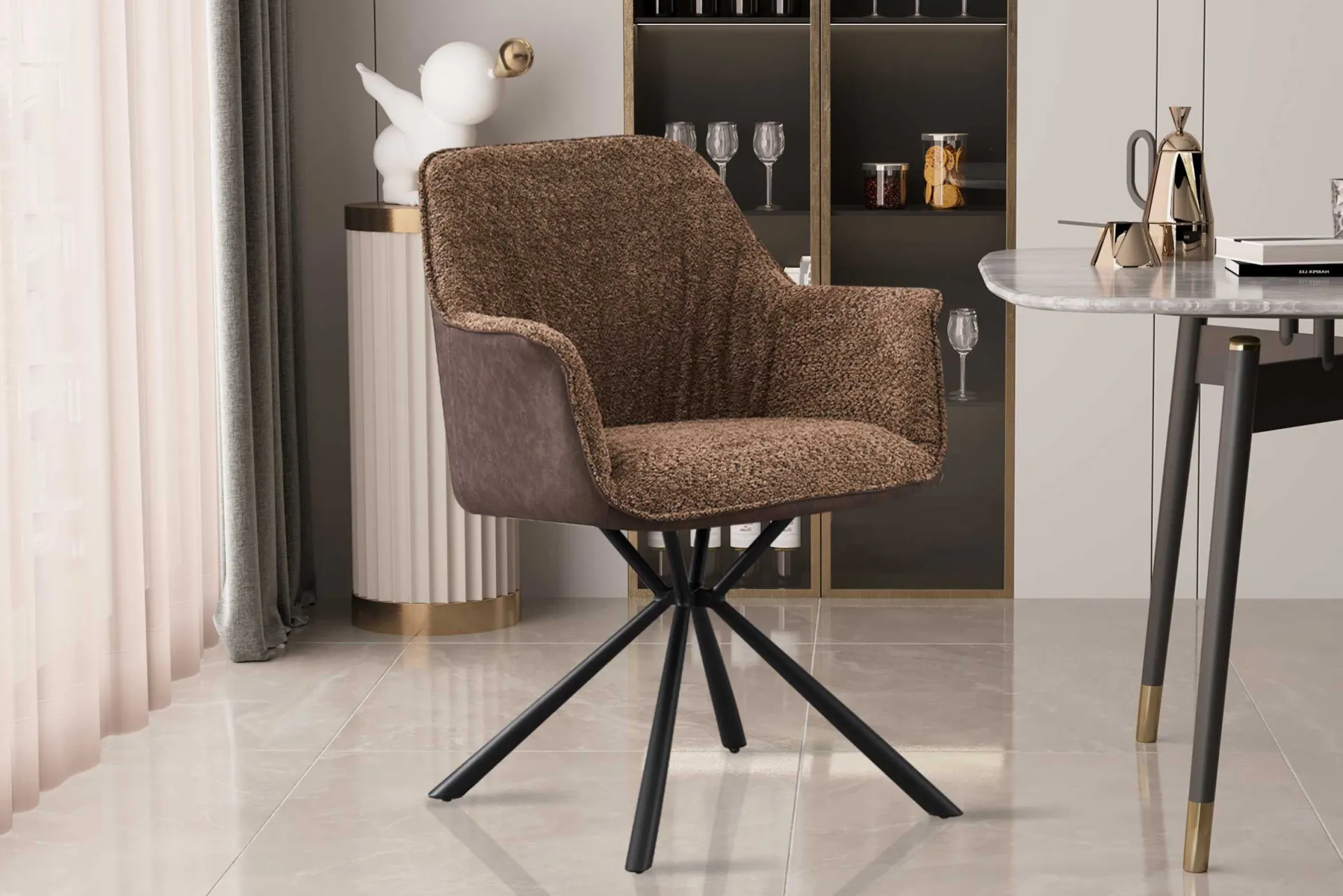 Rousseau Bouclé-Stuhl Lucie PU-Rücken | Metallbeine | H82,5 x B62 x T63 cm