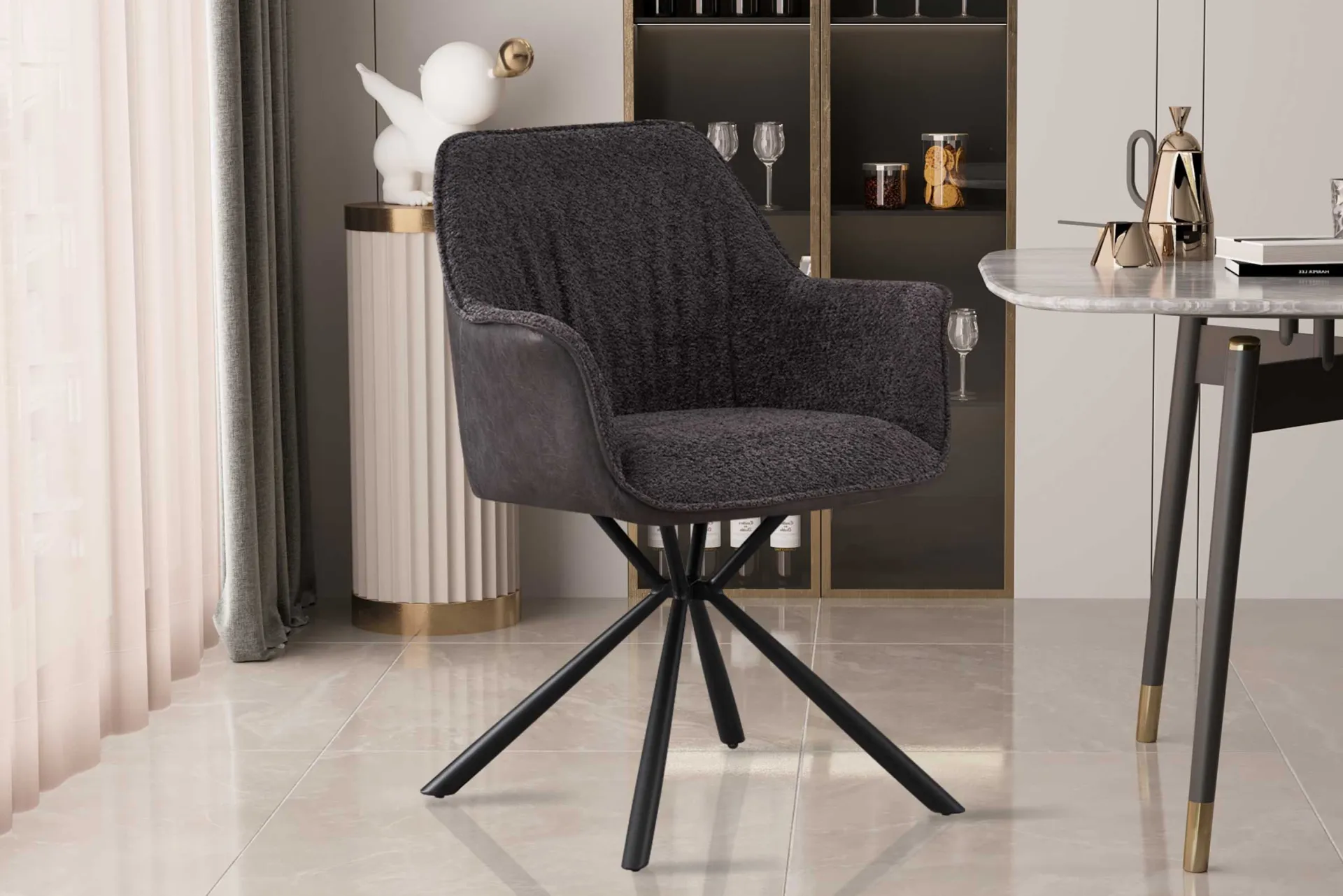 Rousseau Bouclé-Stuhl Lucie Hell PU-Rücken | Metallbeine | H82,5 x B62 x T63 cm