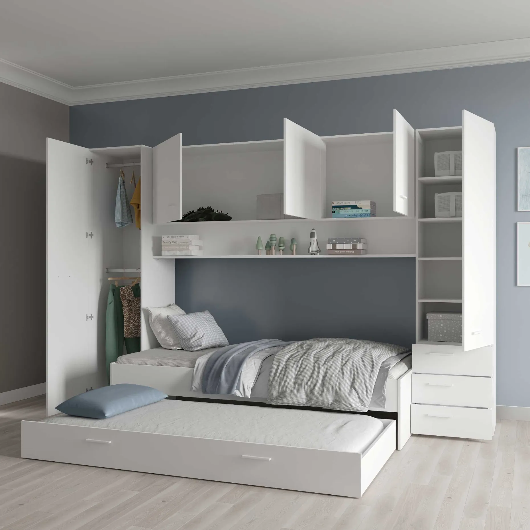 Brückenschrank Tidelle - 304x54x203cm - matt weiß