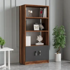 Emob Büromöbel-Set VO15 - 100% MELAMINE - Nussbaum - 140 x 140 x 60 cm