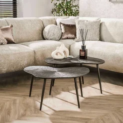 Emob Brown Ray Metall Blatt Couchtisch Set/2 - Dunkelbraun