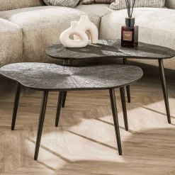 Emob Brown Ray Metall Blatt Couchtisch Set/2 - Dunkelbraun