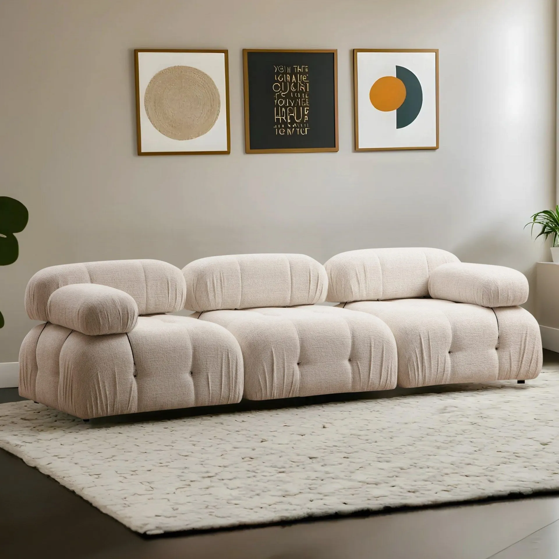 Emob Bubble 3-Sitzer-Sofa | BUCHENHOLZ / SPANPLATTE | Creme