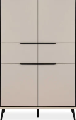 Buffetschrank Auryn - 90x38x140cm - 4 Türen und 2 Schubladen - sand/schwarz