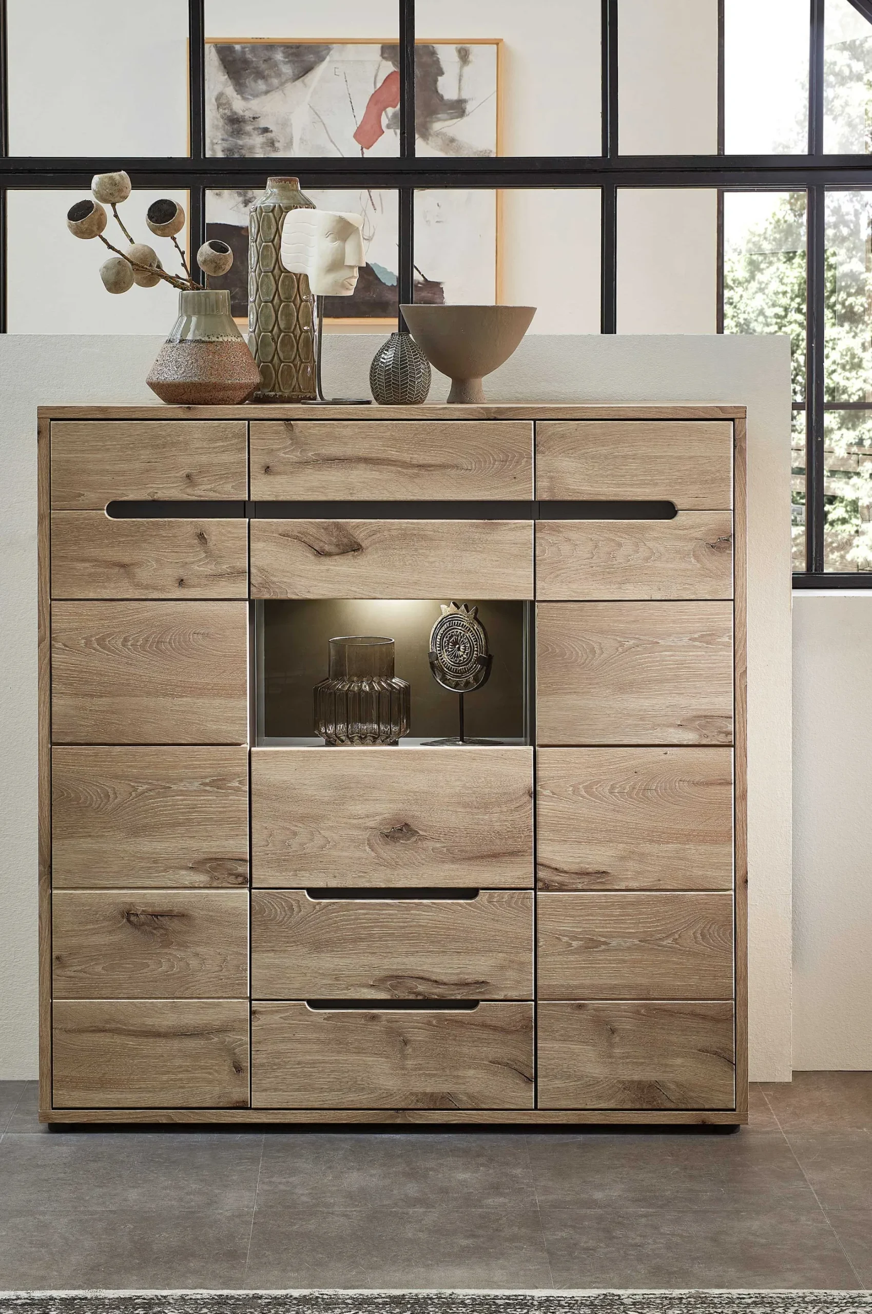 Buffetschrank Bellini 125cm 3 Türen und 2 Schubladen - Eiche/anthrazit