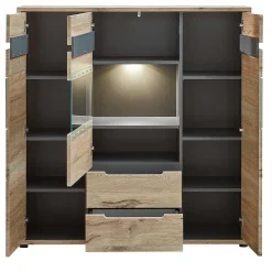 Buffetschrank Bellini 125cm 3 Türen und 2 Schubladen - Eiche/anthrazit