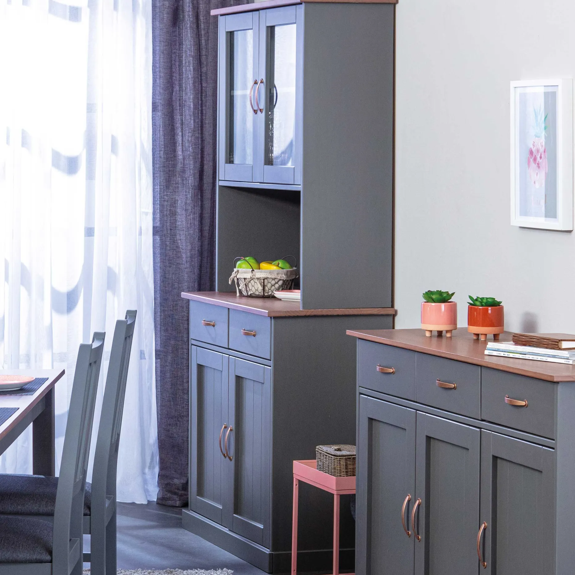 Buffetschrank Cerci 90cm mit 4 Türen und 2 Schubladen - grau