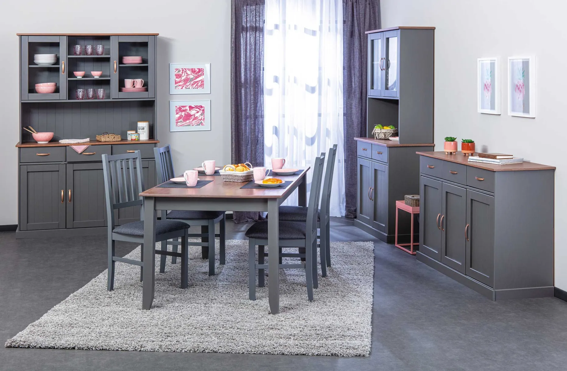Buffetschrank Cerci 131cm mit 5 Türen und 3 Schubladen - grau