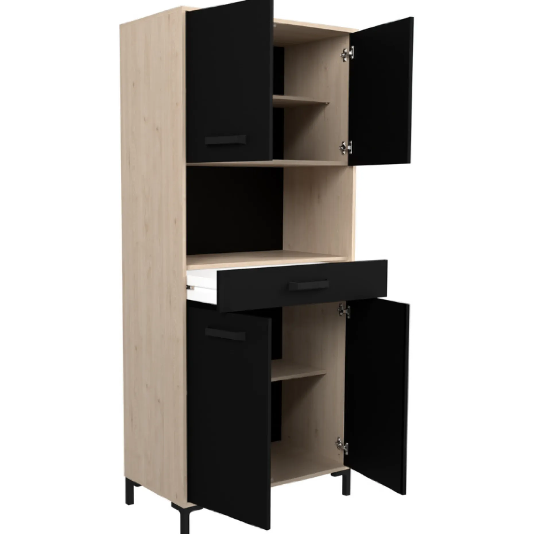 Buffetschrank Felicity 80cm, 4 Türen und 1 Schublade - Eichendekor/schwarz