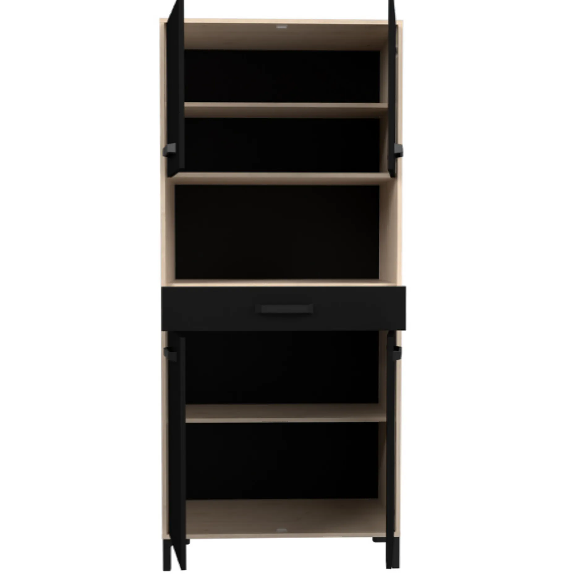 Buffetschrank Felicity 80cm, 4 Türen und 1 Schublade - Eichendekor/schwarz