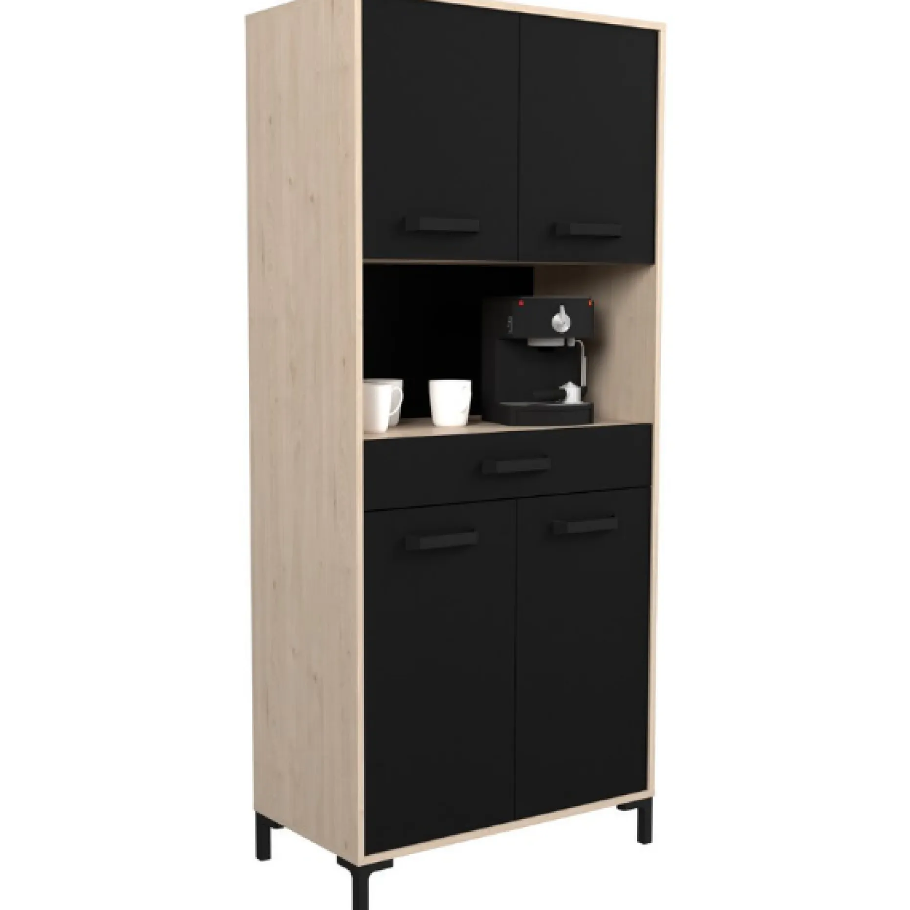 Buffetschrank Felicity 80cm, 4 Türen und 1 Schublade - Eichendekor/schwarz