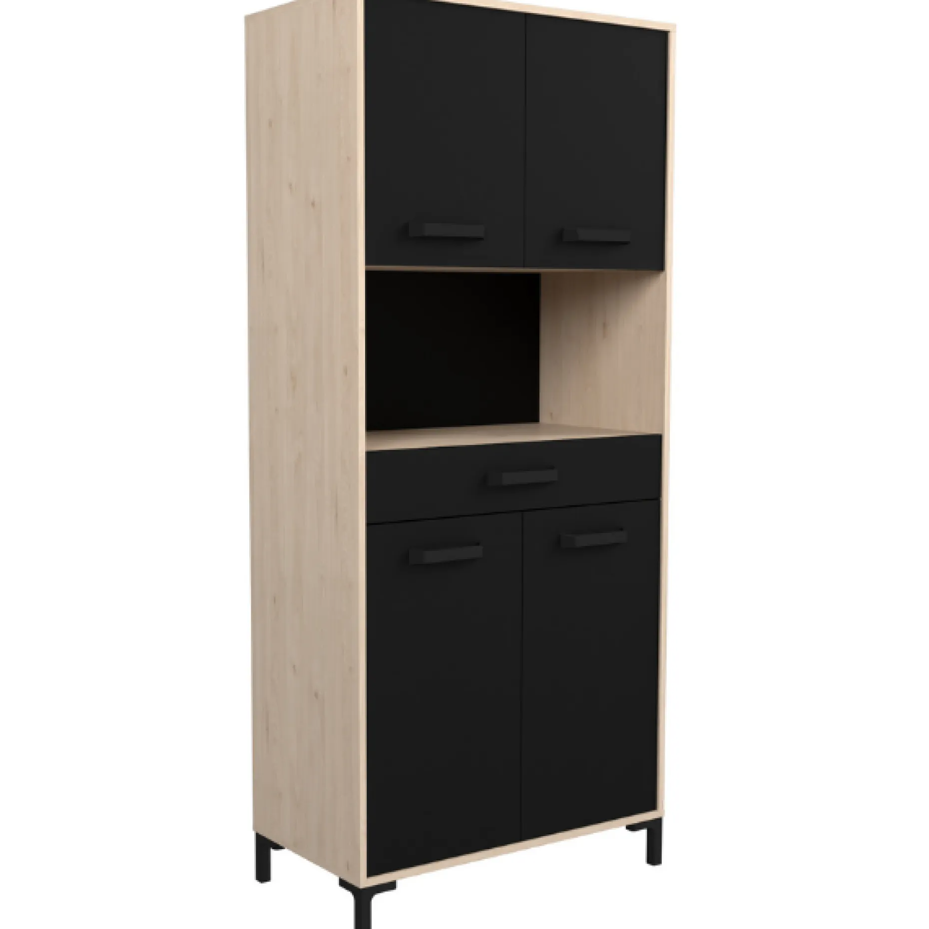 Buffetschrank Felicity 80cm, 4 Türen und 1 Schublade - Eichendekor/schwarz