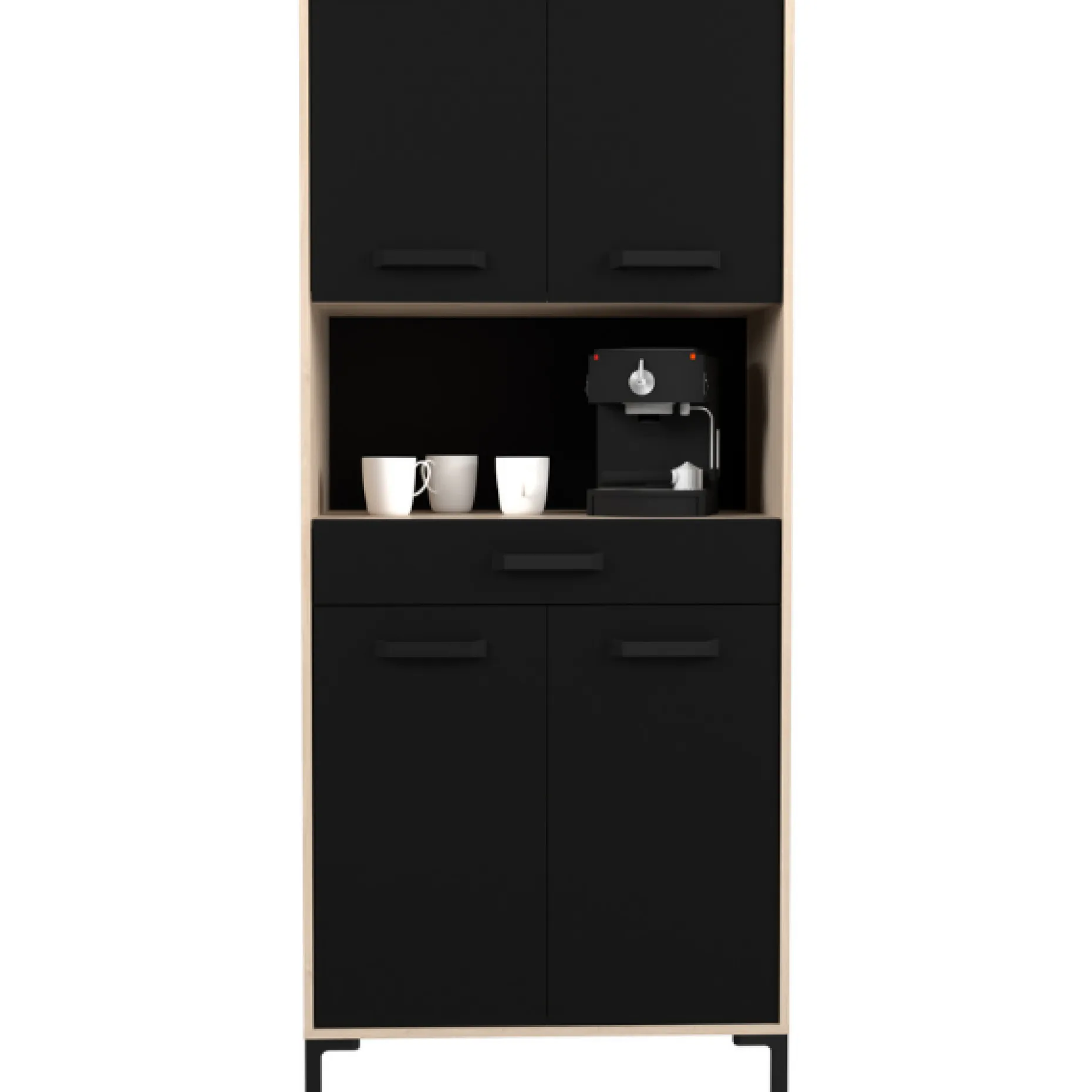 Buffetschrank Felicity 80cm, 4 Türen und 1 Schublade - Eichendekor/schwarz